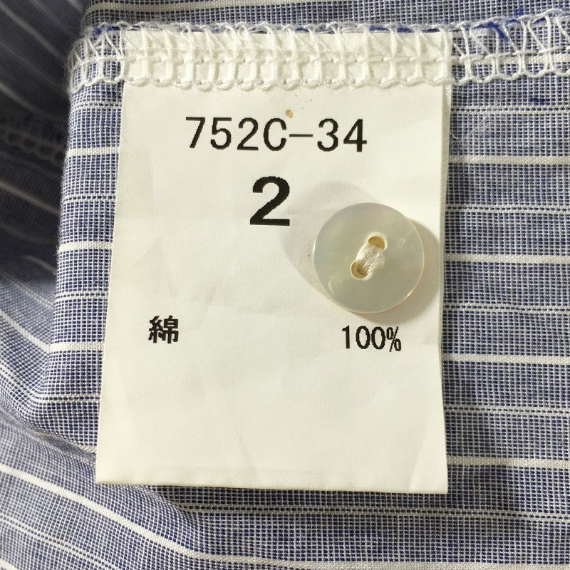 【12257】 HABITA CLOTH ハビタクロス 半袖シャツ サイズ2 / 約M ライトブルー ストライプライン シンプル 普段着 薄手 レディース
