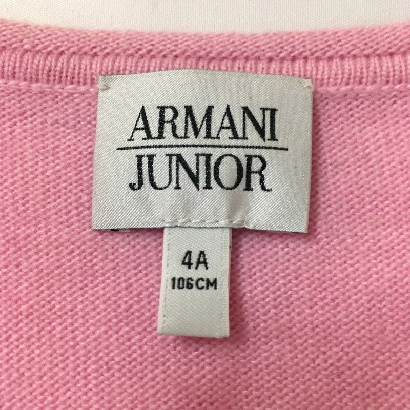 【12258】 ARMANI JUNIOR アルマーニジュニア カーディガン サイズ4A 106cm ピンク シンプル レース ブランドロゴ スナップボタン キッズ