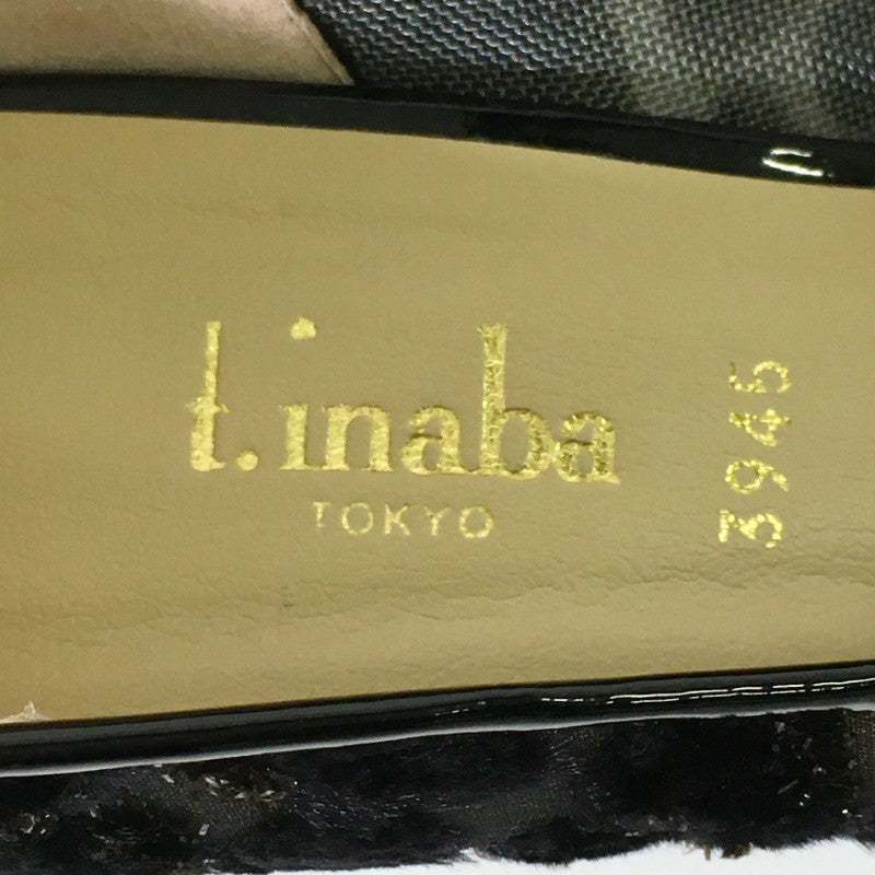 【12260】 t.inaba イナバ パンプス ヒール 靴 サイズ23 1/2 ブラック サイズ23.5cm相当 日本製 ラメ素材 ファー素材 オシャレ レディース