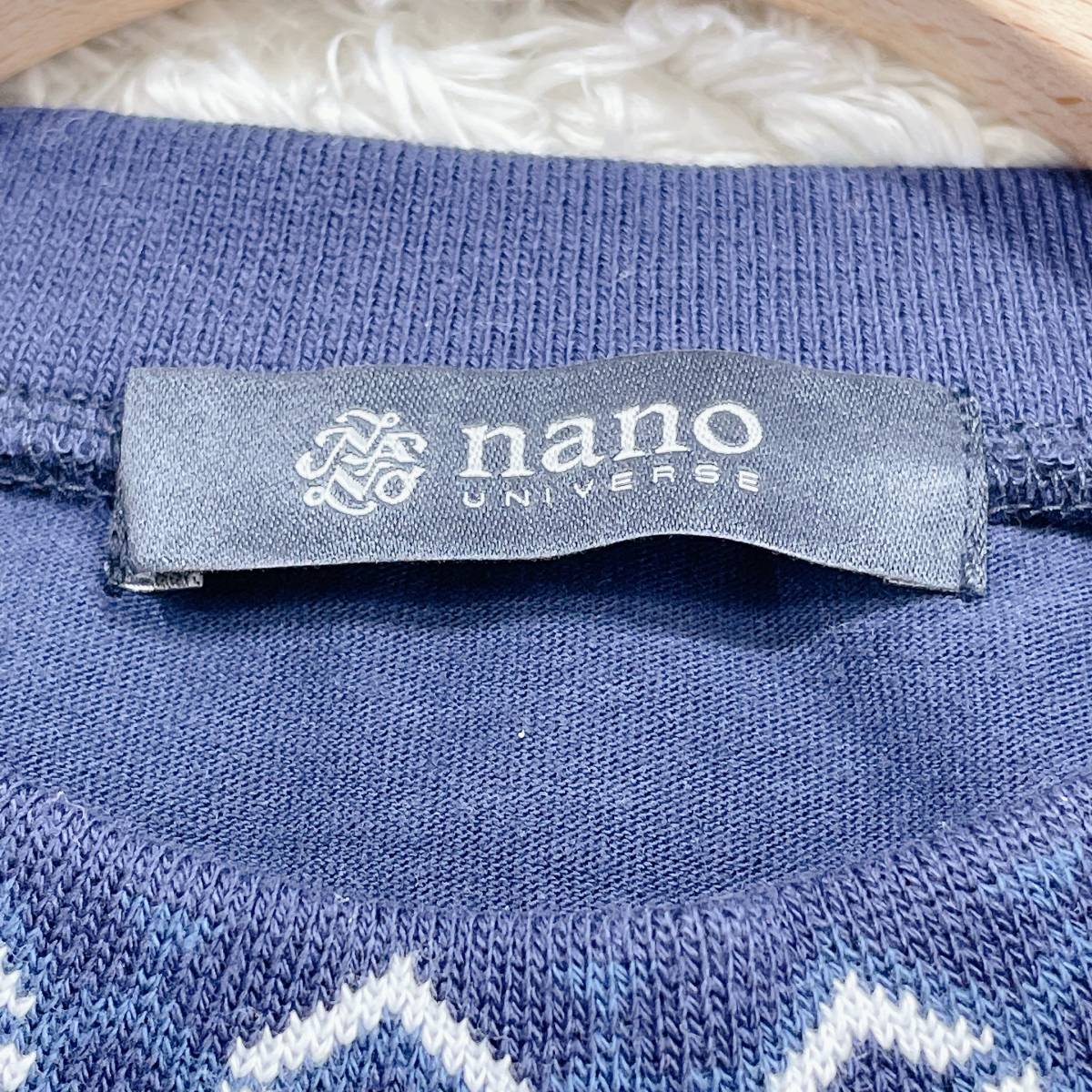 美品 レディースS nano UNIVERSE トップス ネイビー カットソー 半袖 薄手 シンプル カジュアル おしゃれ ナノ・ユニバース【12294】