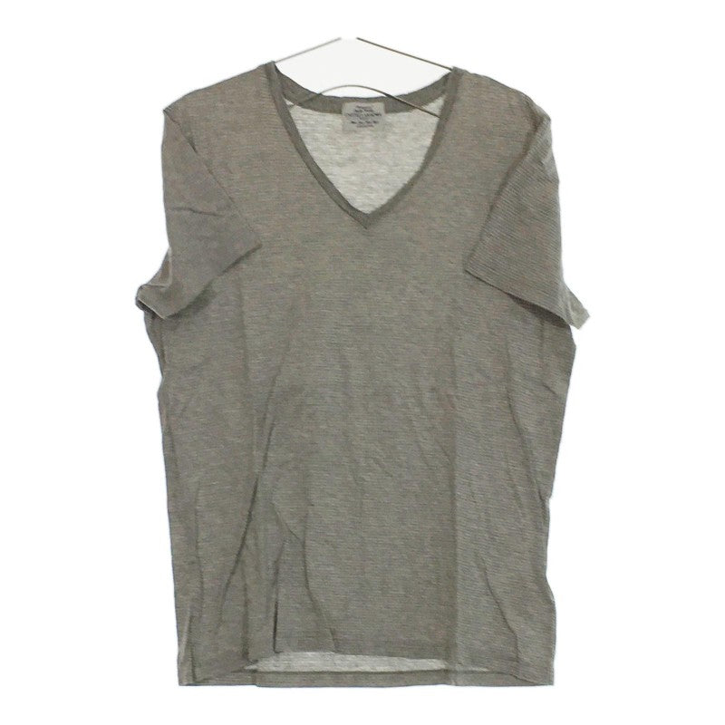 美品 メンズL UNITED ARROWS トップス グレー Tシャツ Vネック シンプル ボーダー 半袖 カジュアル ユナイテッドアローズ【12549】