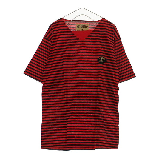 【12551】美品 BE-SPORTS トップス Lサイズ レッド 良品 ゴルフウェア Tシャツ 半袖 半袖Tシャツ ボーダー カットソー ゆったり メンズ