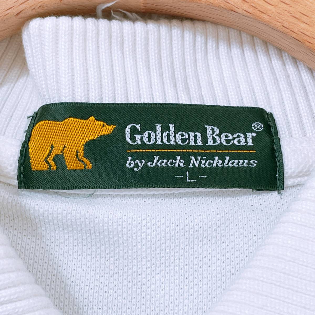 メンズL Golden Bear トップス ホワイト B品 半袖 ポロシャツ シンプル ベア カジュアル 刺繍 ロゴ 薄手 クマ ゴールデンベア【12613】