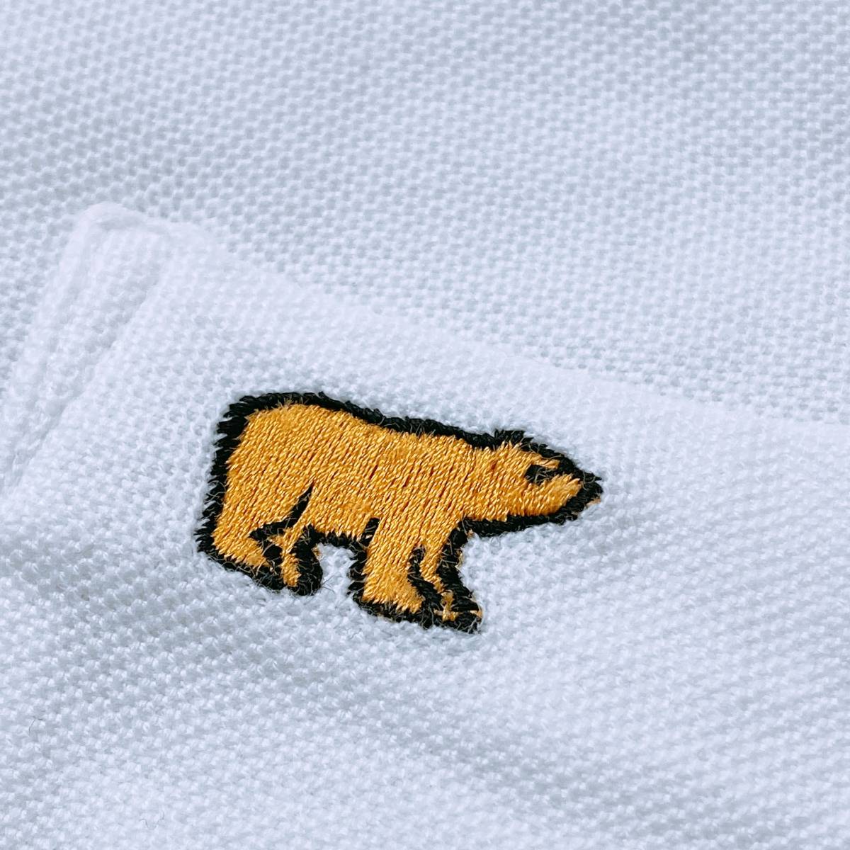 メンズL Golden Bear トップス ホワイト B品 半袖 ポロシャツ シンプル ベア カジュアル 刺繍 ロゴ 薄手 クマ ゴールデンベア【12613】