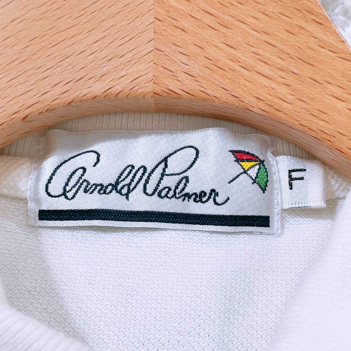 レディースF Arnold Palmer トップス ホワイト タンクトップ 刺繍 シンプル 襟 薄手 細身 小さめ かわいい アーノルドパーマー【12619】