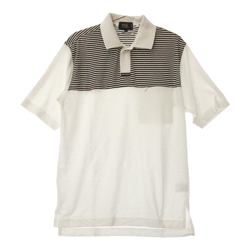 【12621】 23区 スポーツ ゴルフウェア ポロシャツ 2 M相当 ボーダー 白×黒 ホワイト×ブラック 伸縮性 ポリエスエル ゆったり