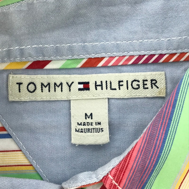 【12676】 TOMMY HILFIGER トミーヒルフィガー 長袖シャツ サイズM レッド レインボーカラー 個性的 カラフル 活気 ストライプ レディース