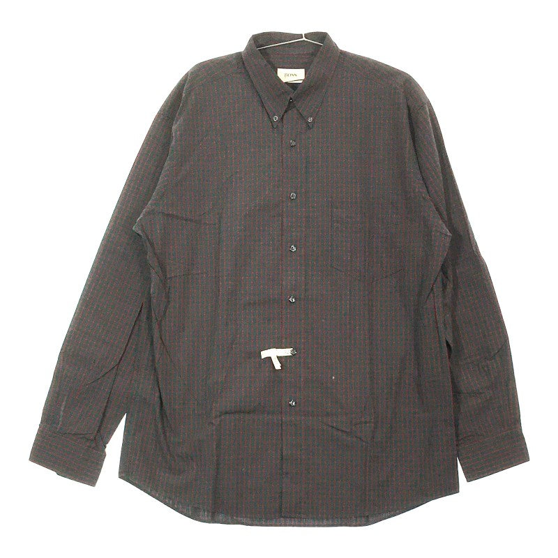 【12711】美品 BOSS ボス チェックシャツ オーバーサイズ モスグリーン レッド L ゆるカジ カジュアル ワイド
