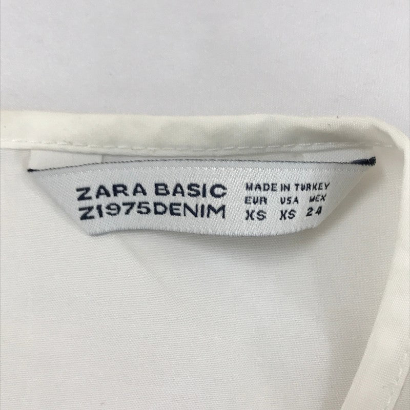 【12767】 ZARA BASIC ザラベーシック 長袖ブラウス サイズXS ホワイト 無地 おしゃれ ガーリー 七分丈 フレアースリーブ レディース