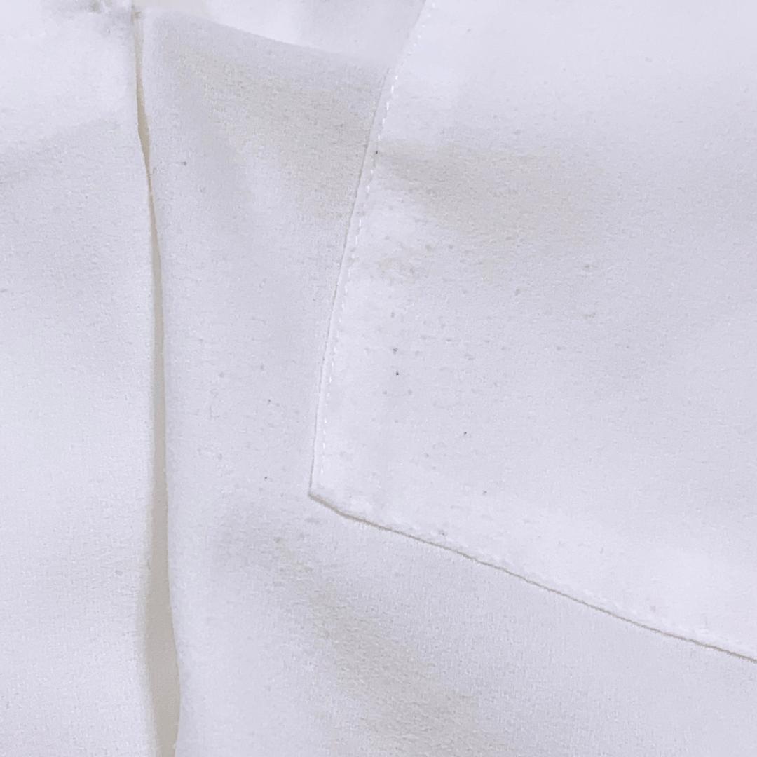 【12773】LAUTREAMONT ロートレアモン 7分袖 ブラウス シフォン ホワイト 38 M相当 サテン 高級感 Vネック 白コーデ オフィスカジュアル