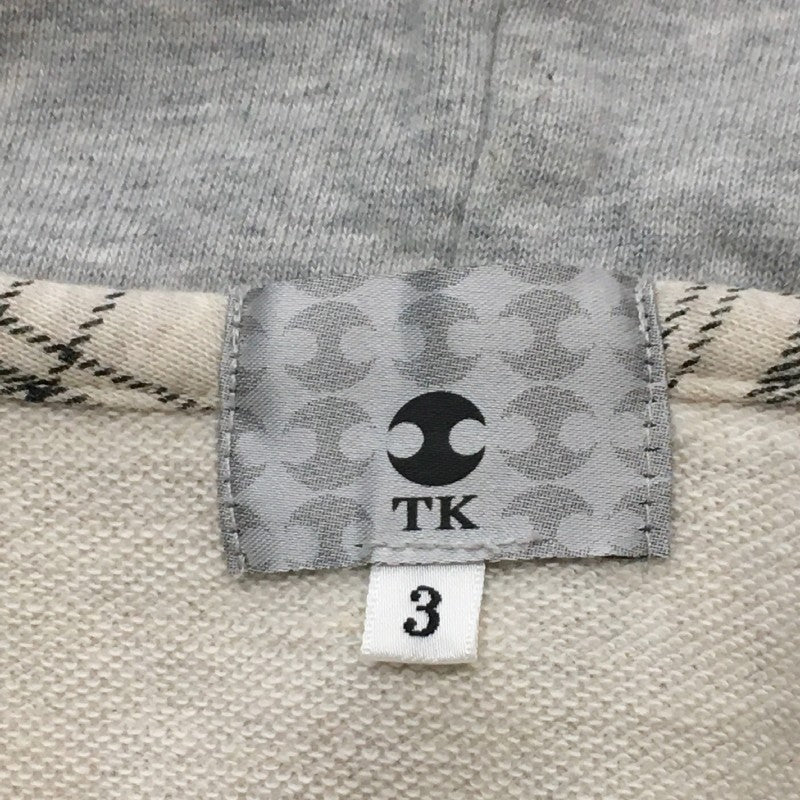 【12903】 TK ティーケー パーカー フーディー サイズ3 / 約L ホワイト カジュアル チェク柄 シンプル ジップアップ レディース