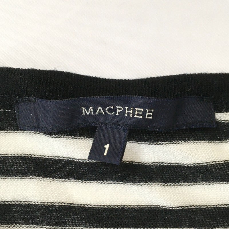 【13052】 MACPHEE マカフィー 長袖Tシャツ ロンT カットソー サイズ1 / 約S ブラック ボーダー プルオーバー Uネック レディース