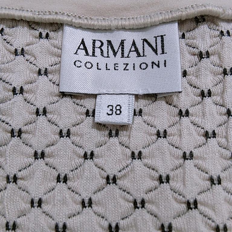 【13096】 高級ブランド ARMANI COLLEZIONI アルマーニ コレツォーニ 半袖 Tシャツ カットソー ベージュ 38 M 模様入り
