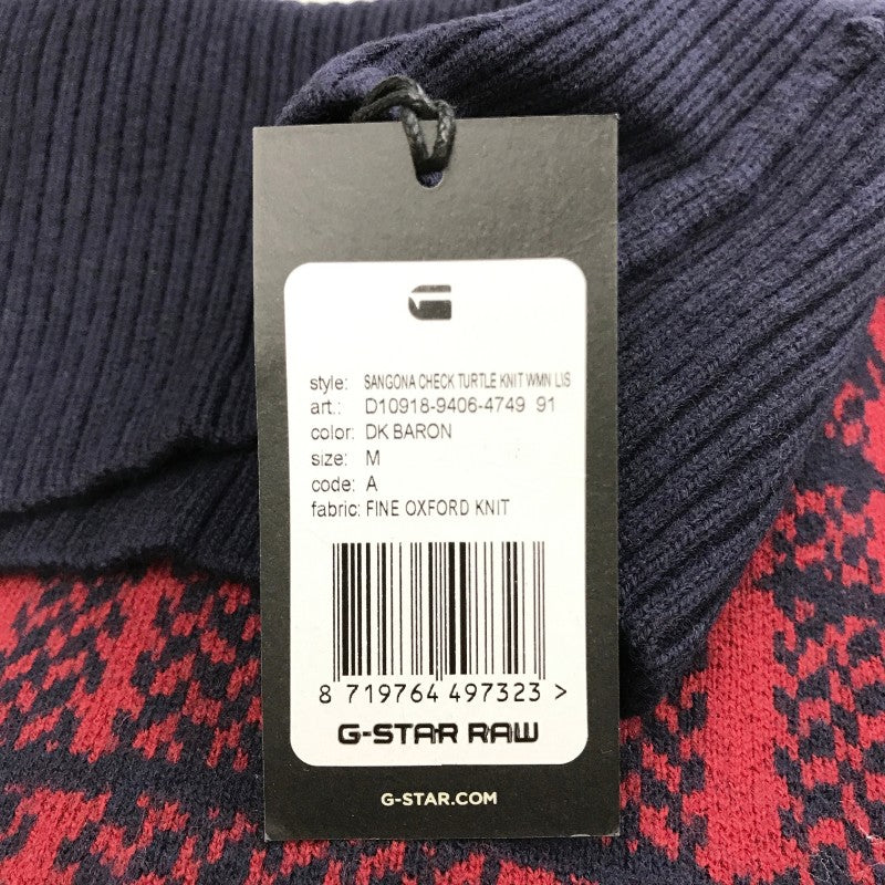 【13469】 新古品 G-STAR RAW ジースターロウ セーター サイズM ネイビー タートルネック 可愛い ロゴ チェック柄 暖かい レディース