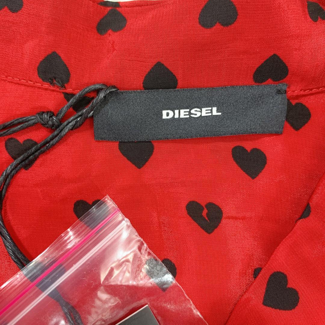 【13573】新品 DIESEL ディーゼル 半袖 フレアワンピース レッド ブラック ドット XS 派手 ドレス ウエストポケットあり