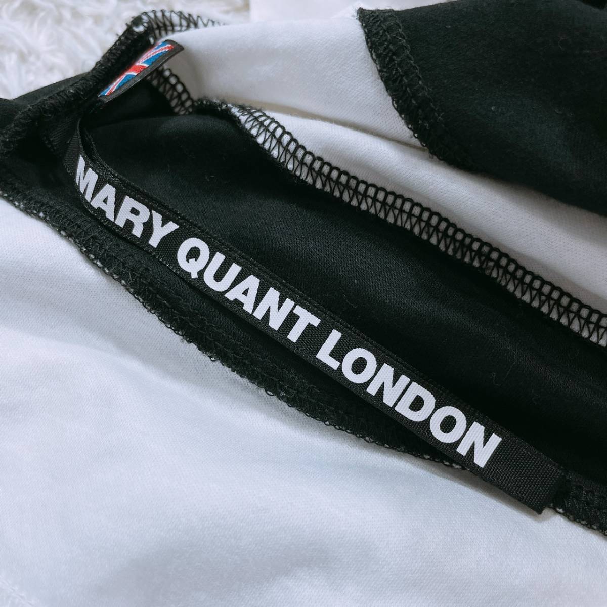 レディースM MARY QUANT LONDON トップス シャツ ノースリーブシャツ ブラック 黒 リボン 日本製 マリークワント ロンドン 【13662】