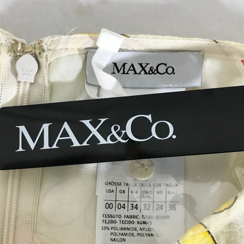 【13773】 新古品 MAX&Co. マックスアンドコー ひざ丈ワンピース サイズ36 / 約XS(SS) イエロー カジュアル 花柄 七分袖 レディース