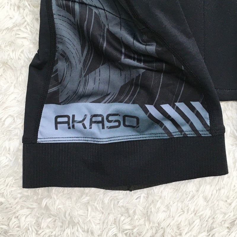 【13781】 新古品 AKASO アカソ ボトムス サイズL ブラック スポーツ レギンス ナイロン生地 ブランドロゴ ライン シンプル メンズ