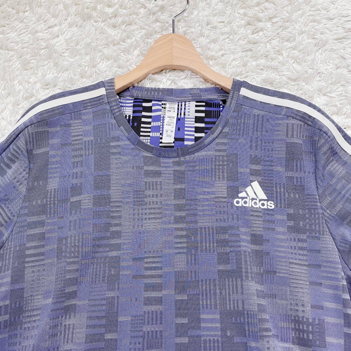 メンズKR 2XL adidas トップス ブルー 半袖 Tシャツ スポーツ 薄手 ラフ 普段着 ランニング スポーツウェア ロゴ アディダス【13918】