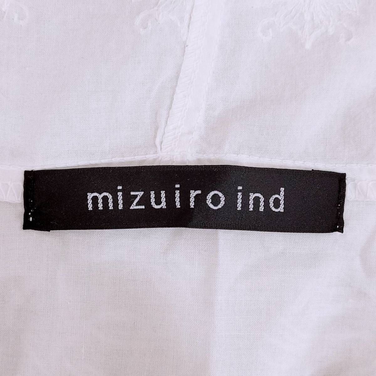 レディースF mizuiro ind ノースリーブシャツ 白 ホワイト カジュアル シンプル 柄模様 ミズイロインド 【14058】