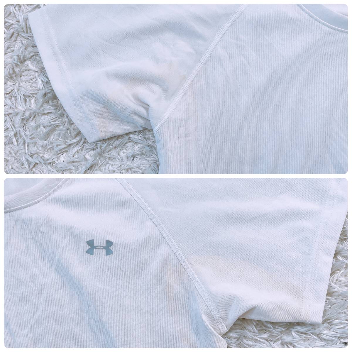 メンズ UNDER ARMOUR トップス ホワイト B品 訳あり品 半袖Tシャツ Tシャツ プリント ワンポイント 白 夏 アンダーアーマー【14084】