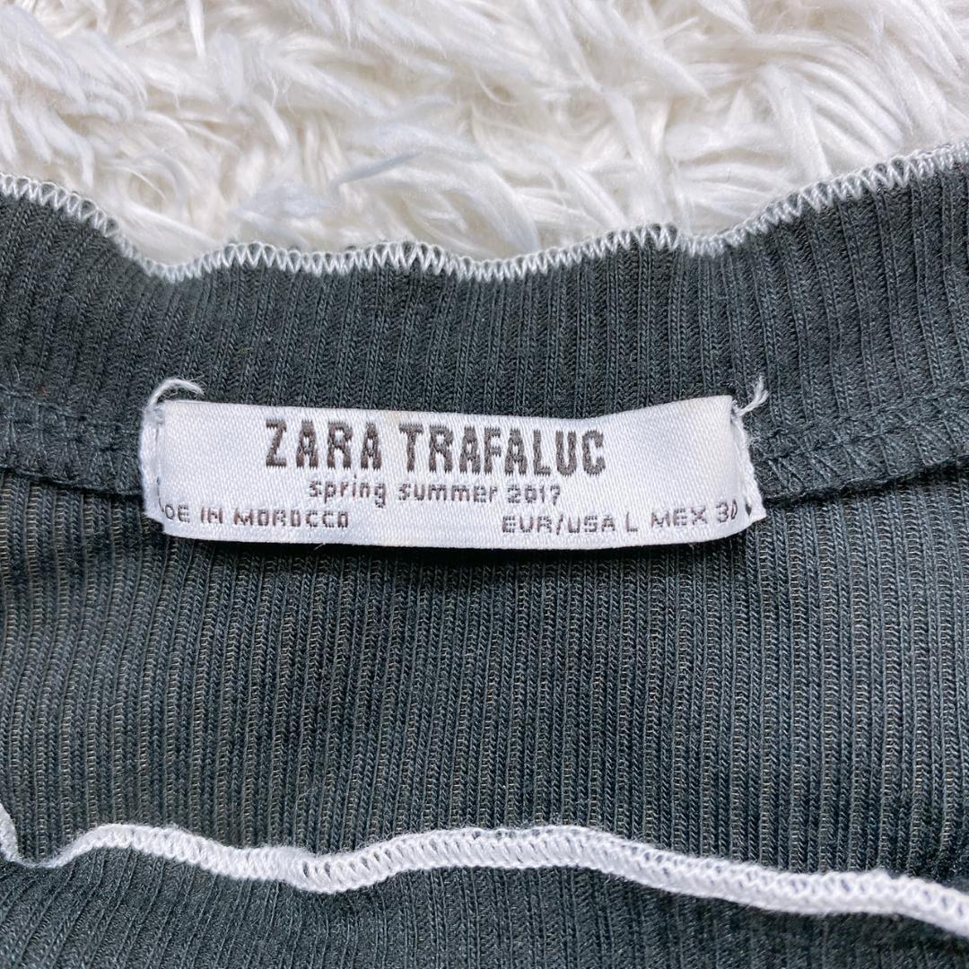 【14136】B品 ZARA TRF トップス Lサイズ ブラック 訳あり品 ザラ・トラファ ニット リブニット 半袖 シンプル レディース 薄手 おしゃれ