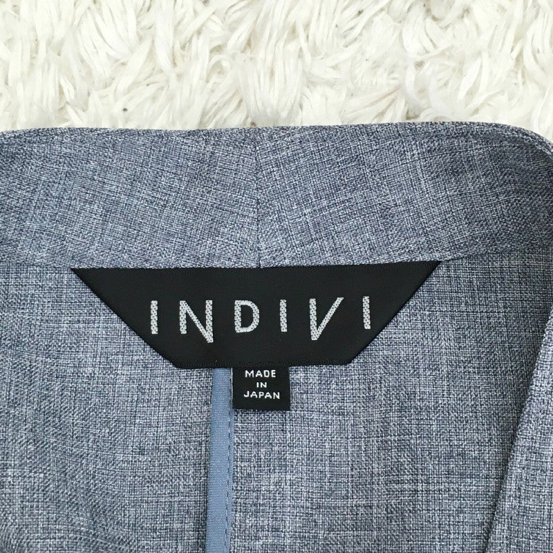【14187】 INDIVI インディヴィ テーラードジャケット グレー サイズM相当 ノーカラー シンプル 無地 ビジネスシーン レディース