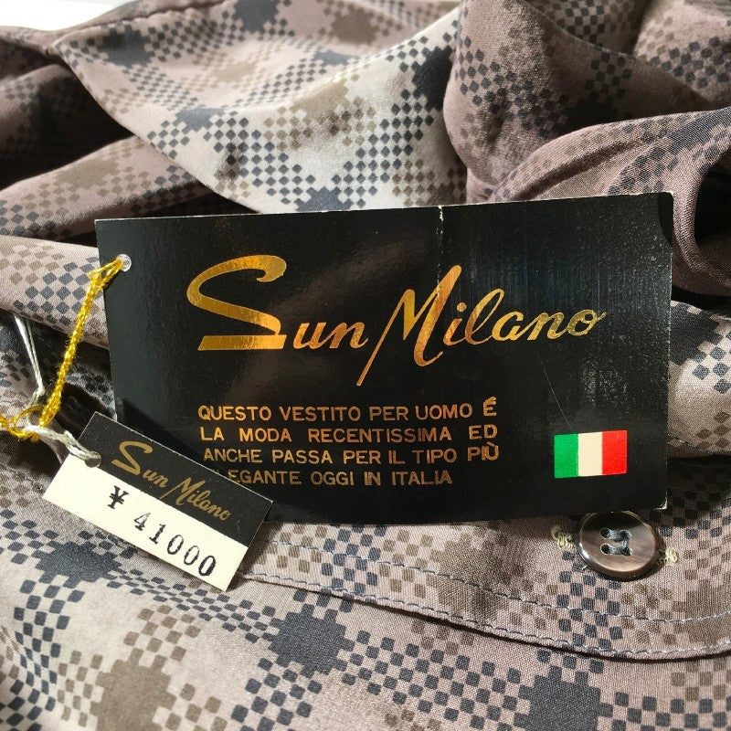 【14623】 新古品 SUN MILANO サンミラノ 長袖シャツ サイズXL ブラウン シンプル シルク100% チェック柄 メンズ 定価41000円