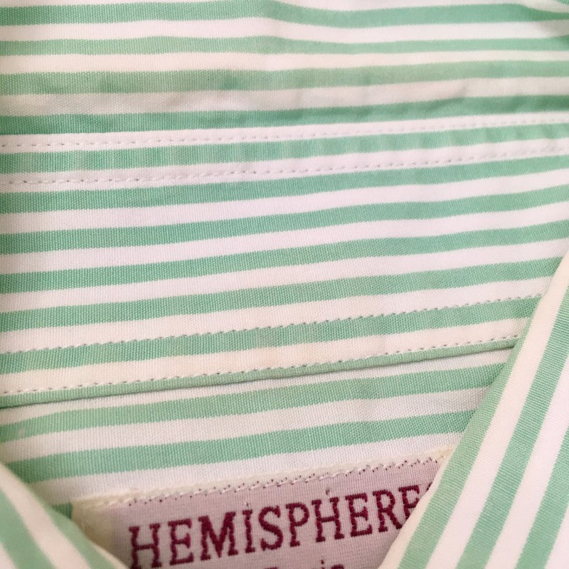 【14638】 HEMISPHERES エミスフィール 長袖シャツ サイズ38 / 約M ミントグリーン ストライプ ボタンダウン カジュアル 羽織り レディース