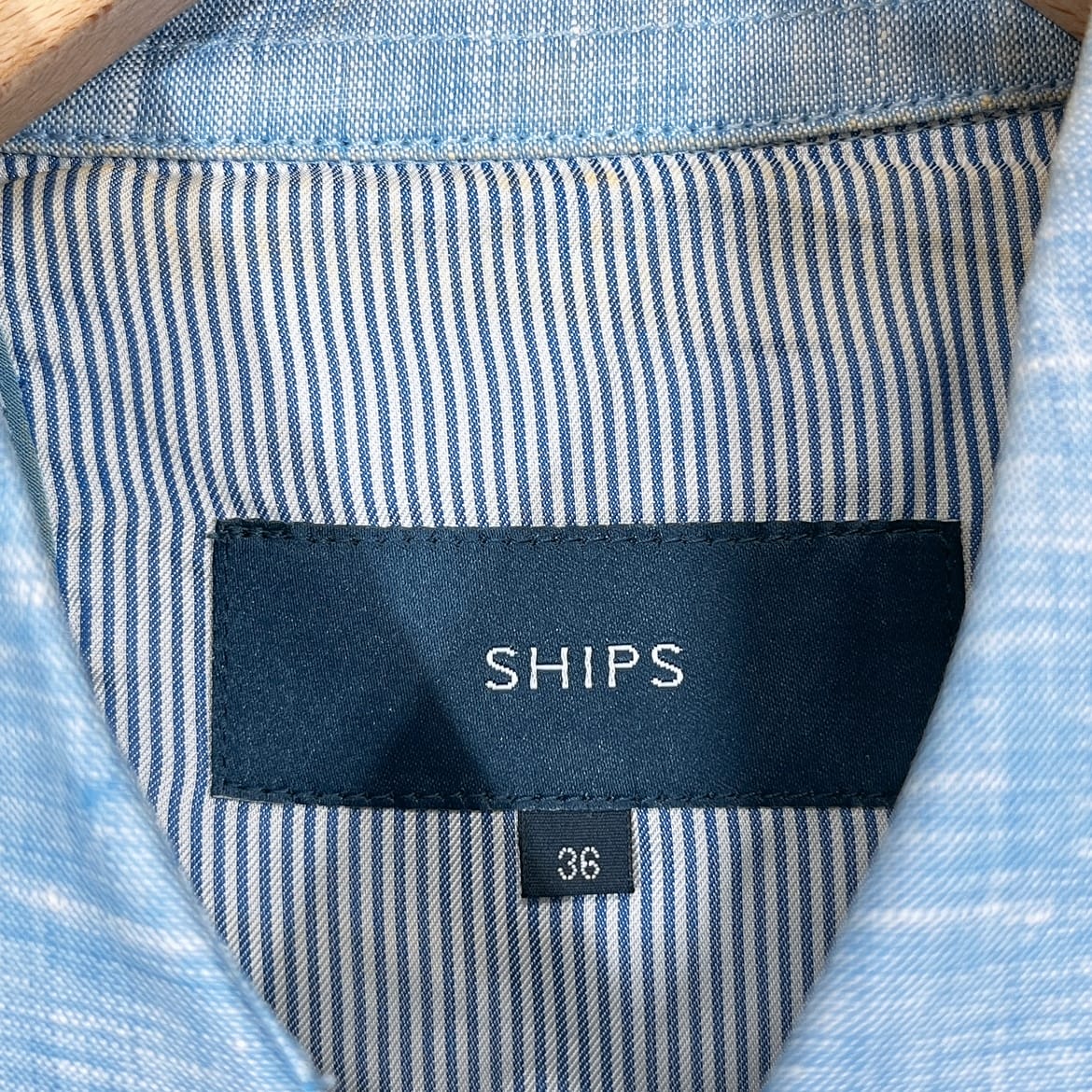 レディース36 SHIPS ロングコート SHIPS ブルー 青 長袖 襟付き ベルト付き おしゃれ シンプル スリット シップス 【14680】