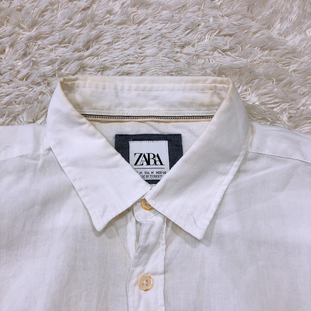【14751】 ZARA ザラ シャツ ホワイト 白 長袖 カッター ボタン式 おしゃれ 無地 お出かけ用 オケージョン きれいめ メンズ