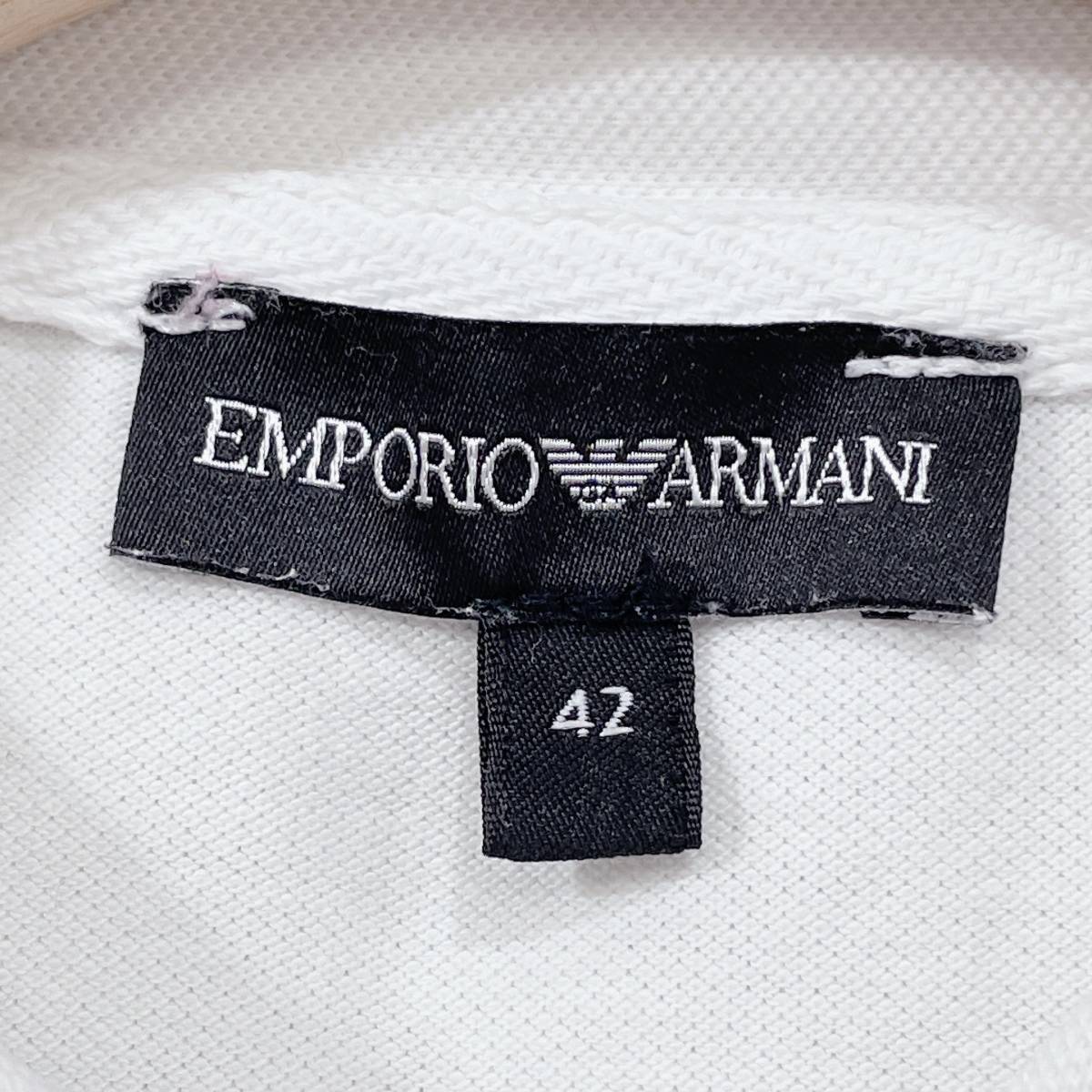 美品 レディース42 EMPORIO ARMANI トップス ホワイト ポロシャツ ノースリーブ シンプル ワンポイント 襟 エンポリオアルマーニ【14834】