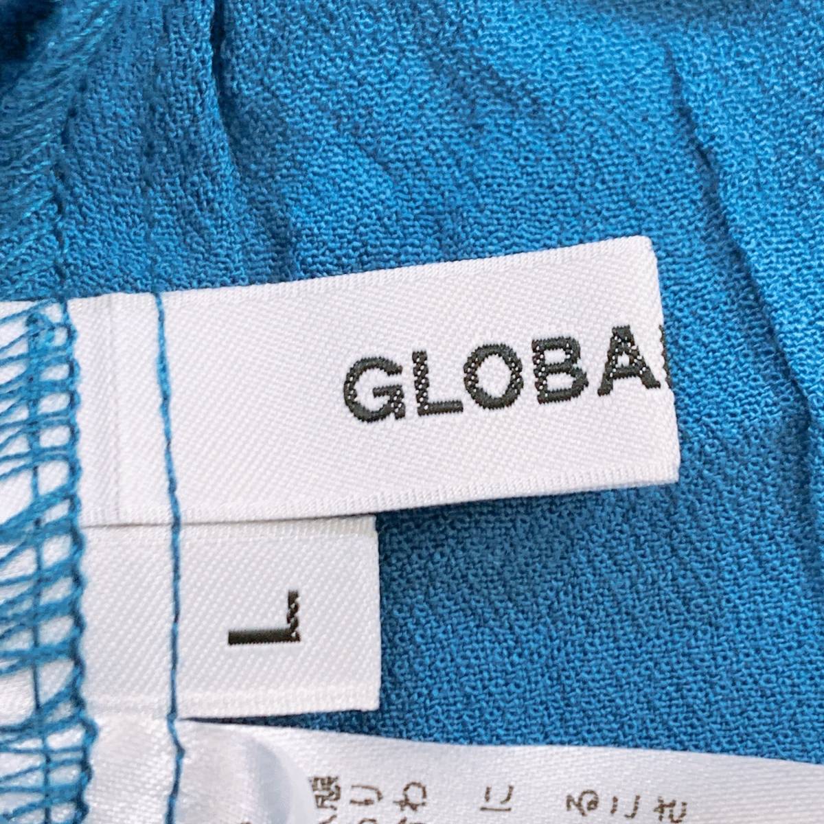 新品 レディースL GLOBAL WORKS 半袖ブラウス 刺繍 青 ブルー タグ付き レーヨン100 ポリエステル100 グローバルワーク 【14922】