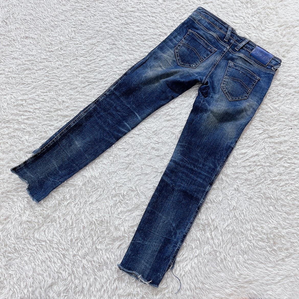 レディース26 ARMANIJEANS デニム ネイビー 紺 クール ファスナー ダメージ 加工 アルマーニジーンズ 【14989】