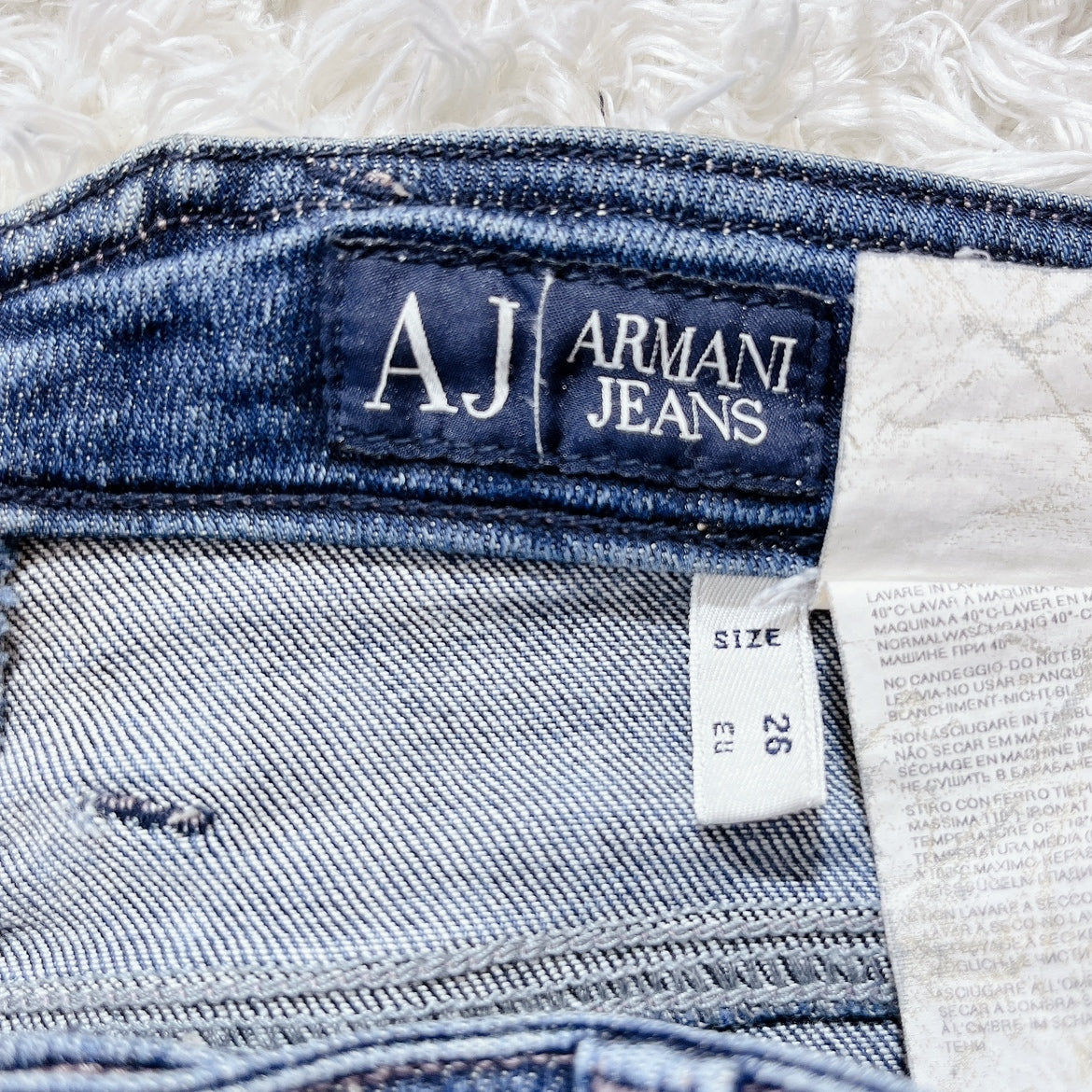 レディース26 ARMANIJEANS デニム ネイビー 紺 クール ファスナー ダメージ 加工 アルマーニジーンズ 【14989】