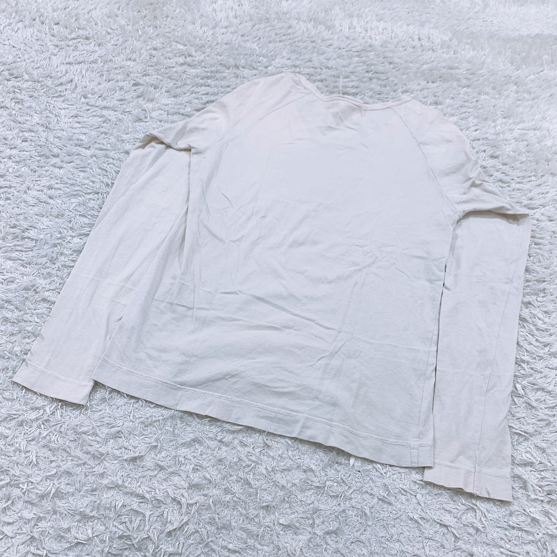 レディースM 2 quadro 長袖Tシャツ 無地 白 ホワイト Uネック コットン100 カジュアルTシャツ シンプル クアドロ 【15953】