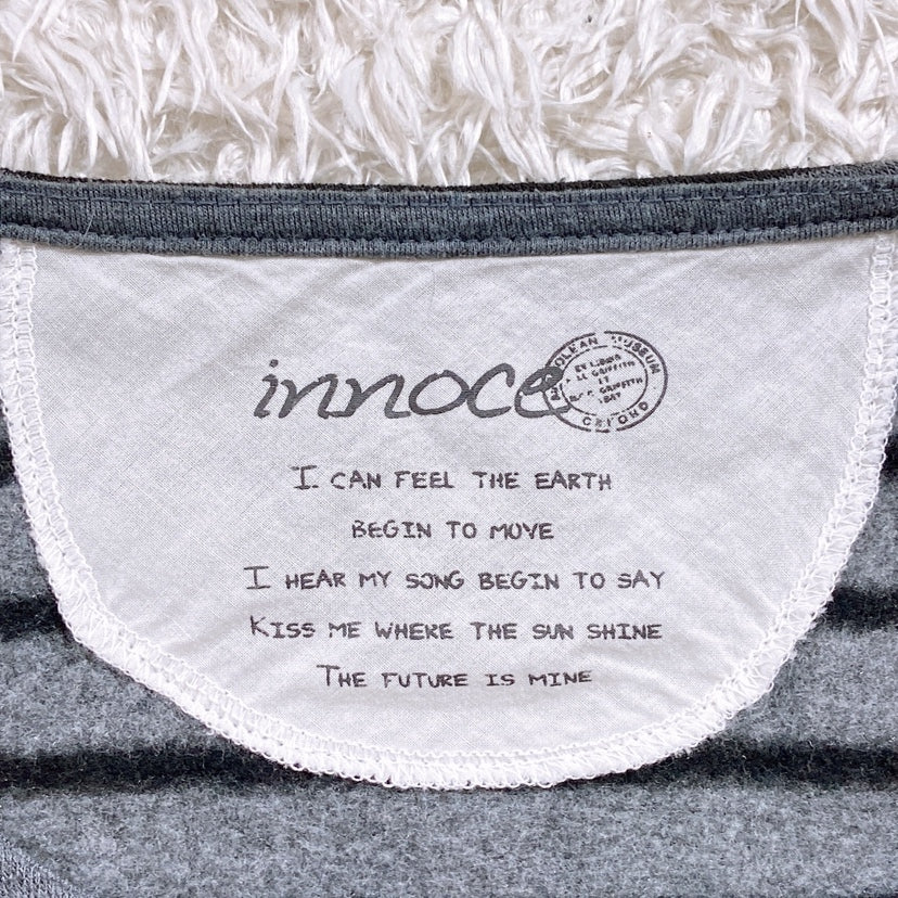 レディース3L innoce 長袖 Tシャツ ブラック グレー 黒 灰色 訳あり品 厚手 裏起毛 暖かい 秋 冬 ボーダー ゆったり 【16056】