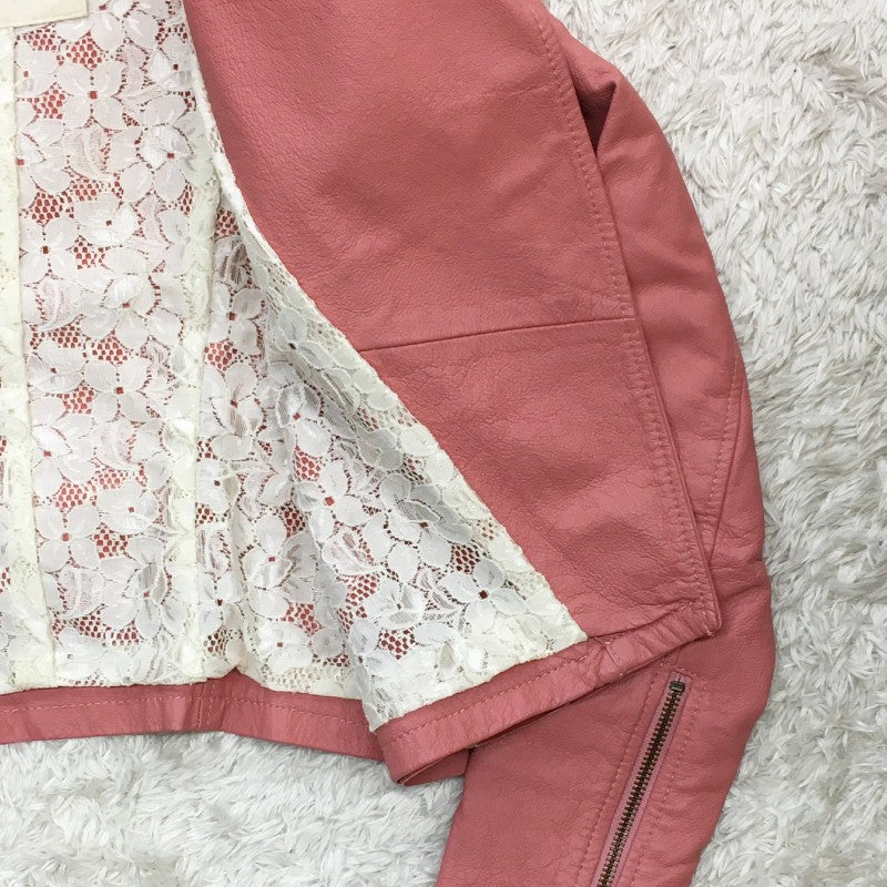【16103】 VIVAYOU ビバユー レザージャケット サイズ4 / 約XL(LL) ピンク 豚革 裏地 レース 素材 かわいい オシャレ レディース