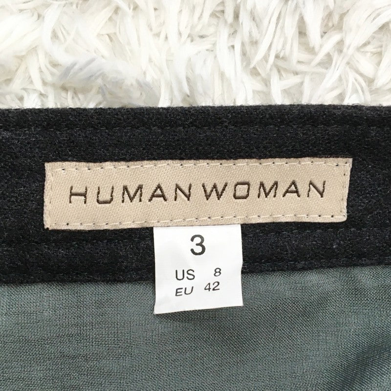 【16116】 HUMAN WOMAN ヒューマンウーマン ひざ丈スカート サイズL ブルーグレー ボタン シンプル 無地 かっこいい スマート レディース