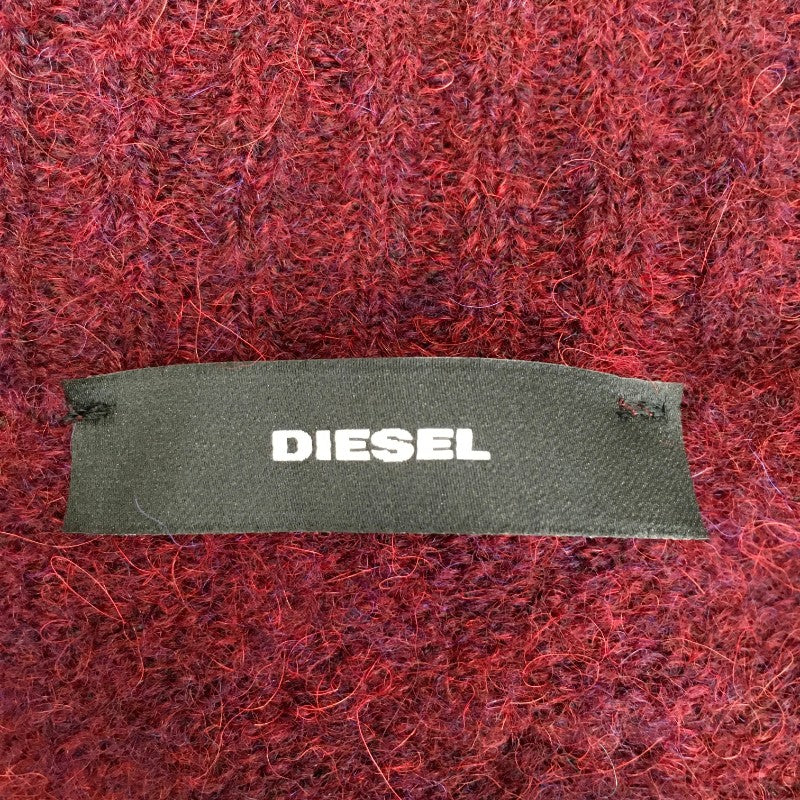 【16195】 新古品 DIESEL ディーゼル セーター サイズXXS ワインレッド グランジ ダメージ加工 ベルト チャーム メダル レディース