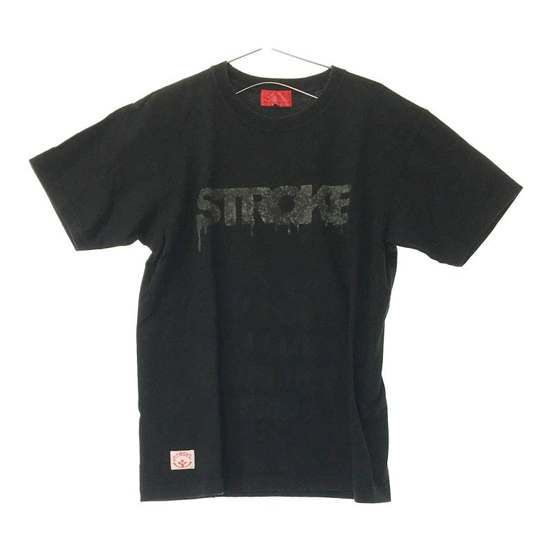 メンズL STROKE 半袖Tシャツ 黒 ブラック Uネック シンプルTシャツ カジュアル ロゴ付き ストローク 【16391】