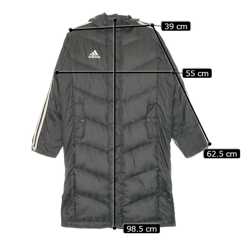 【16553】 adidas アディダス ダウンジャケット サイズ160cm ブラック ブランドロゴ ライン入り フード付き かっこいい 暖かい キッズ