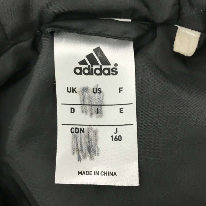 【16553】 adidas アディダス ダウンジャケット サイズ160cm ブラック ブランドロゴ ライン入り フード付き かっこいい 暖かい キッズ