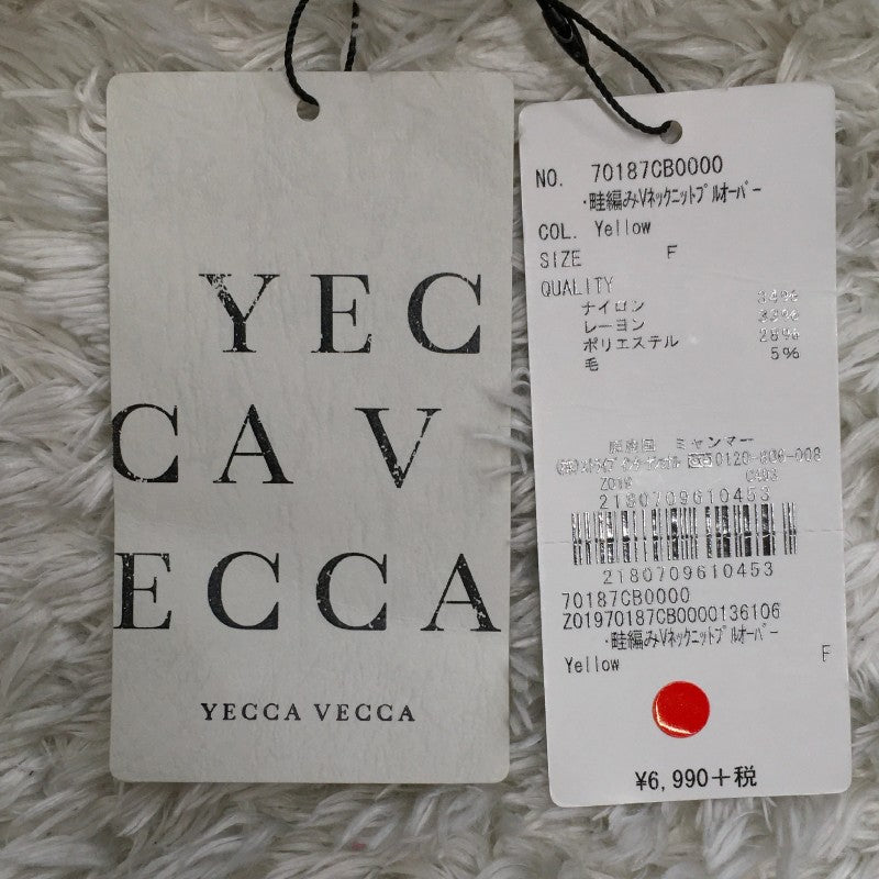 【16595】 新古品 YECCA VECCA イェッカヴェッカ ニット サイズF イエロー Vネック シンプル 無地 あたたかい レディース 定価6990円