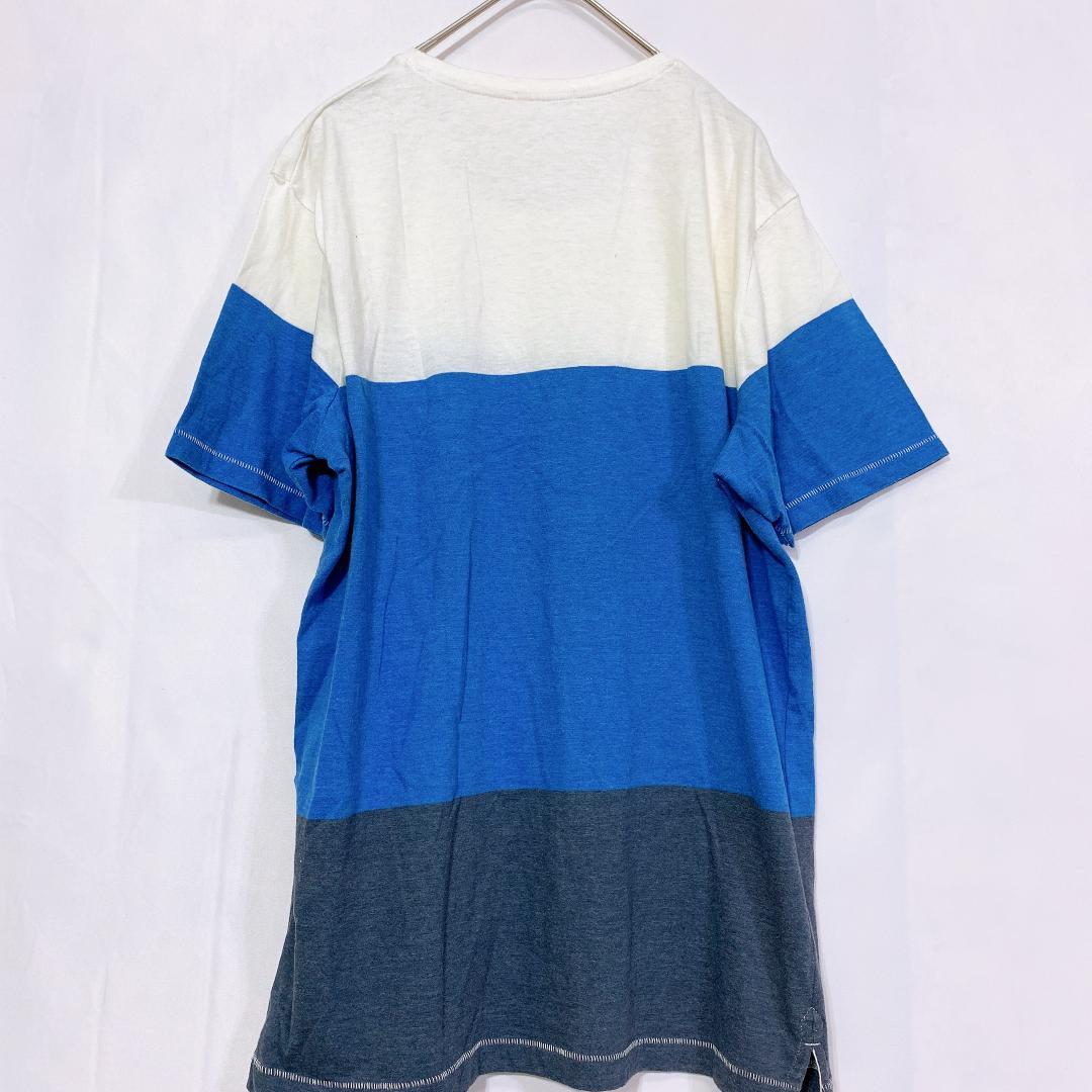 【16621】 GU ジーユー 半袖 Tシャツ カットソー グラデーションボーダー ホワイト ブルー ネイビー M 薄手 メンズ