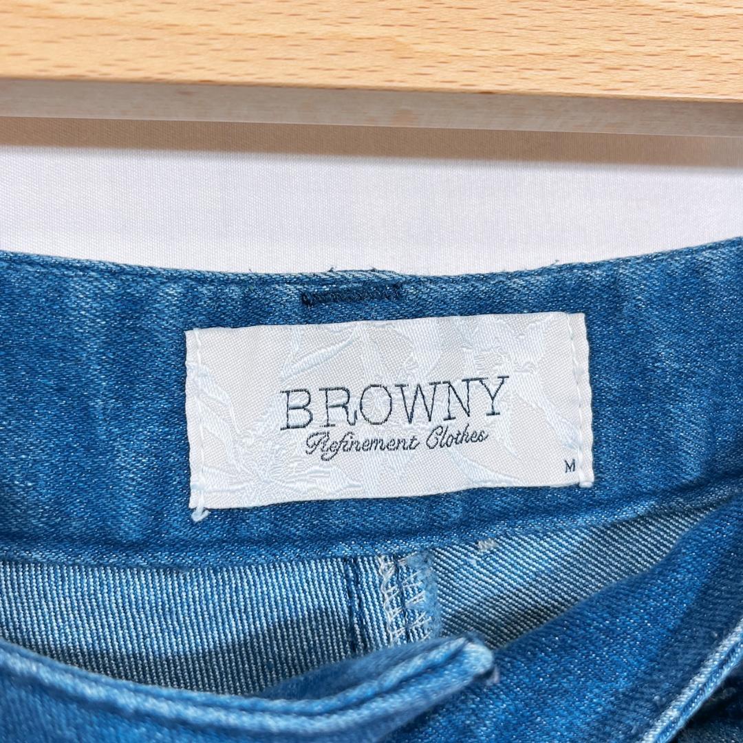 【16783】 BROWNY ブラウニー パンツ デニム M ブルー シンプル 無地 チャック式 ベルトループ サイズ調節可能 カジュアル