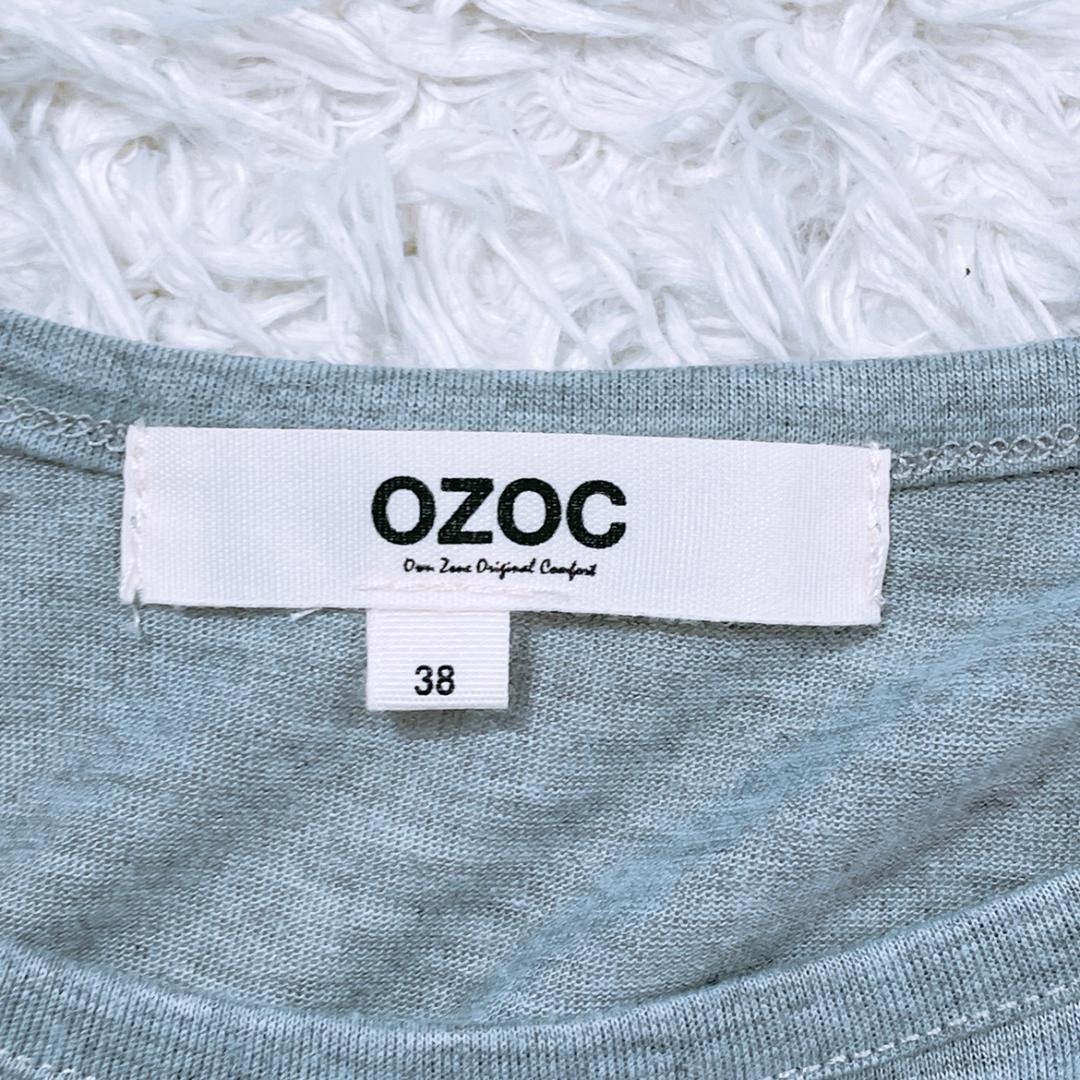 【16966】美品 OZOC トップス 38 Mサイズ相当 グレー 良品 オゾック Tシャツ ノースリーブ ヒラヒラ プリーツ レディース おしゃれ