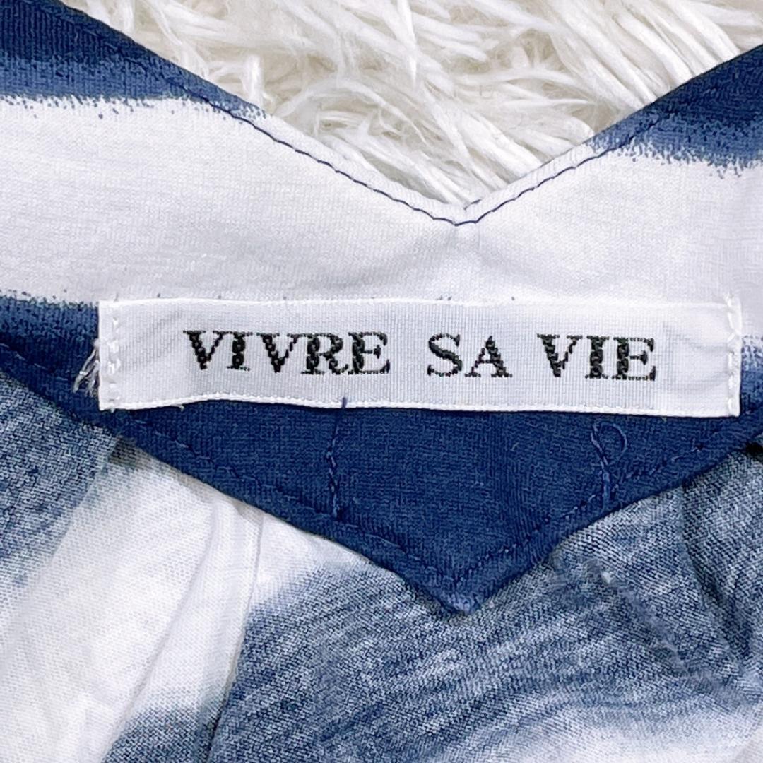 【16990】美品 VIVRE SA VIE トップス Mサイズ ブルー 良品 ヴィーブル サ ヴィ ノースリーブ ボーダー シンプル カジュアル レディース