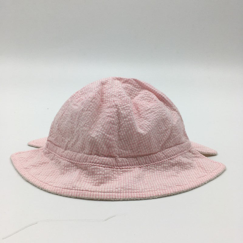【17055】 MIKI HOUSE ミキハウス 帽子 ピンク チェック柄 ロゴ 左右切れ込み 可愛い ゴム ウサギ刺繍 オシャレ 日よけ ベビー