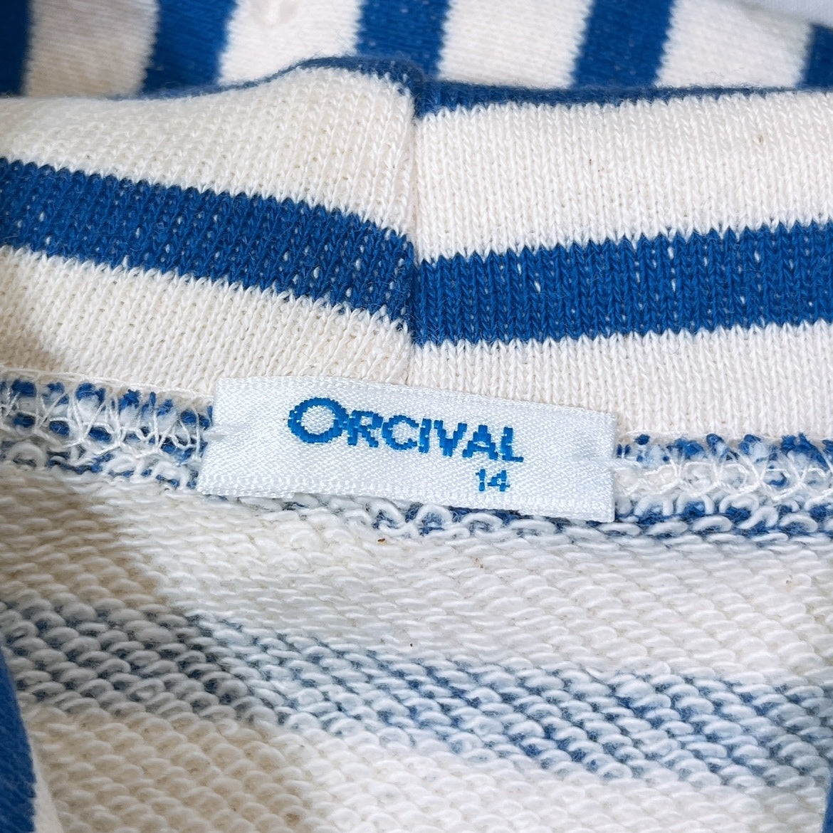 レディース14 ORCIVAL パーカー ホワイト ブルー 半袖 フード ポケット ボーダー シンプル 可愛い オーシバル 【17434】